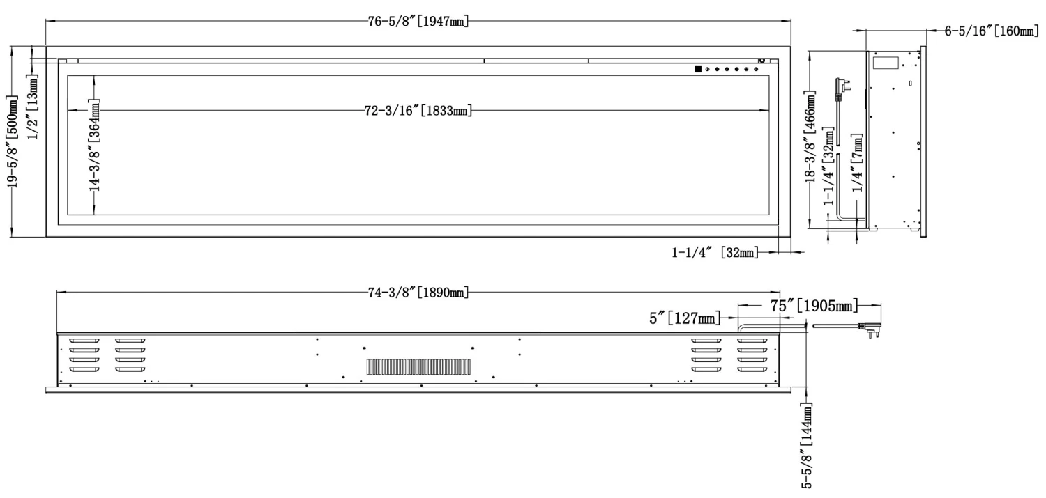 Modern Flames Orion Slim 76" Virtual Fireplace | Built-In Or Wall Mounted | Single Sided | OR76-SLIM 9 Modern Flames Orion Slim 76" Virtual Fireplace | Built-In Or Wall Mounted | Single Sided | OR76-SLIM - Image 7