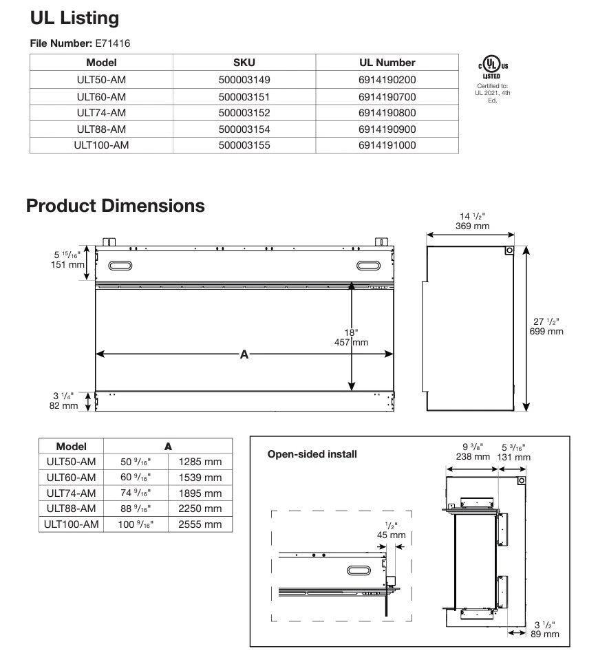 Dimplex Ignite Ultra 60" Linear Electric Fireplace | Built-In | Single Sided Or Multi Sided | ULT60 | 500003151 8 Dimplex Ignite Ultra 60" Linear Electric Fireplace | Built-In | Single Sided Or Multi Sided | ULT60 | 500003151 - Image 6