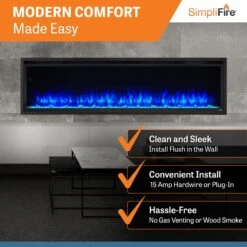 SimpliFire Allusion Platinum 72" Wall Mount/Recessed Linear Electric Fireplace | SF-ALLP72-BK -Electric Fire Place Store SimpliFire ALLUSION PLT Allusion PT72 2