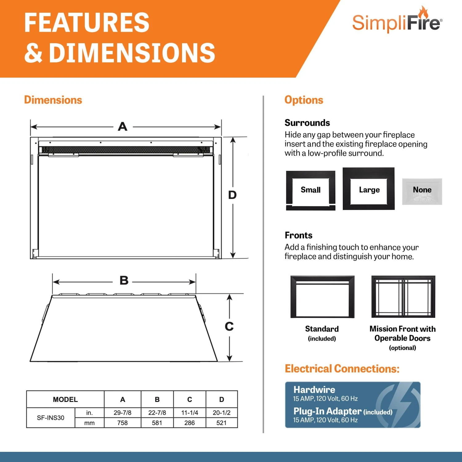 SimpliFire 30" Traditional Electric Fireplace Insert | SF-INS30 8 SimpliFire 30" Traditional Electric Fireplace Insert | SF-INS30 - Image 6