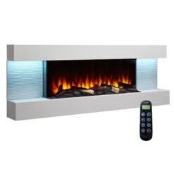 SimpliFire Format 60" Floating Mantel Wall Mount Linear Electric Fireplace | SF-FM60-WH -Electric Fire Place Store SimpliFire FORMAT Format60