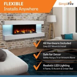 SimpliFire Format 60" Floating Mantel Wall Mount Linear Electric Fireplace | SF-FM60-WH -Electric Fire Place Store SimpliFire FORMAT Format60 2