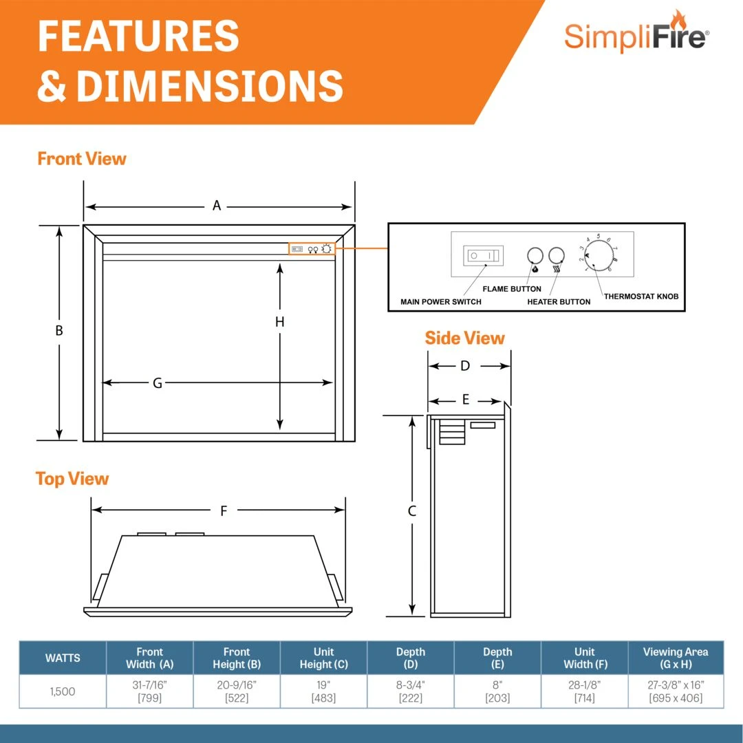 SimpliFire 36" Inception Traditional Electric Fireplace | SF-INC36 7 SimpliFire 36" Inception Traditional Electric Fireplace | SF-INC36 - Image 5