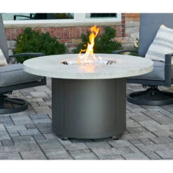 The Outdoor GreatRoom Company White Onyx Beacon Round Gas Fire Pit Table | BC-20-WO -Electric Fire Place Store White onyx beacon round gas fire pit table bc 20 wo 4