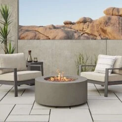 Real Flame Aegean Round Propane Or Natural Gas Fire Pit Table | C9815LP-MGRY