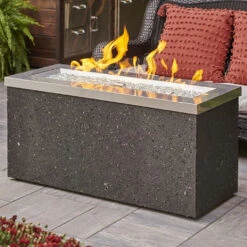 The Outdoor GreatRoom Company Stainless Steel Key Largo Linear Gas Fire Pit Table | KL-1242-SS -Electric Fire Place Store kl 1242 ssflamebjpg