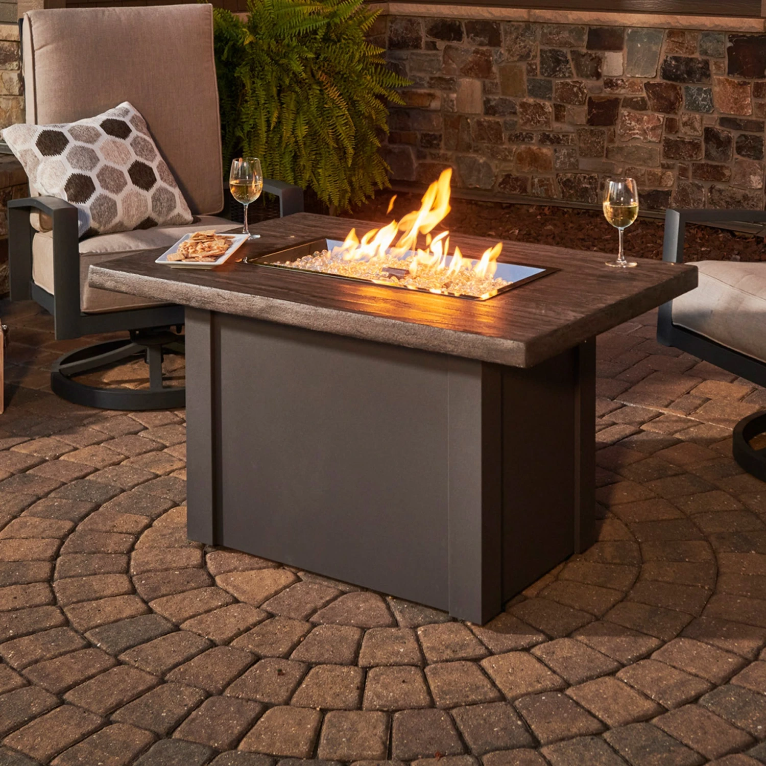The Outdoor GreatRoom Company Driftwood Havenwood Rectangular Gas Fire Pit Table With Grey Base | HVDG-1224-K