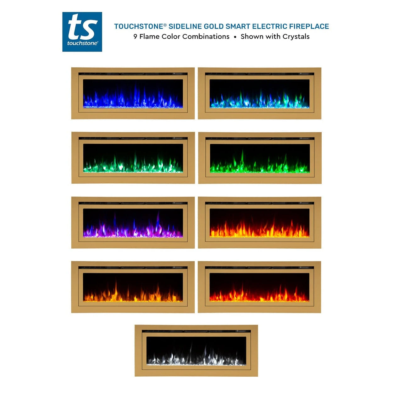 Touchstone Sideline Deluxe Gold 60" Recessed Smart Electric Fireplace | 86276 8 Touchstone Sideline Deluxe Gold 60" Recessed Smart Electric Fireplace | 86276 - Image 6
