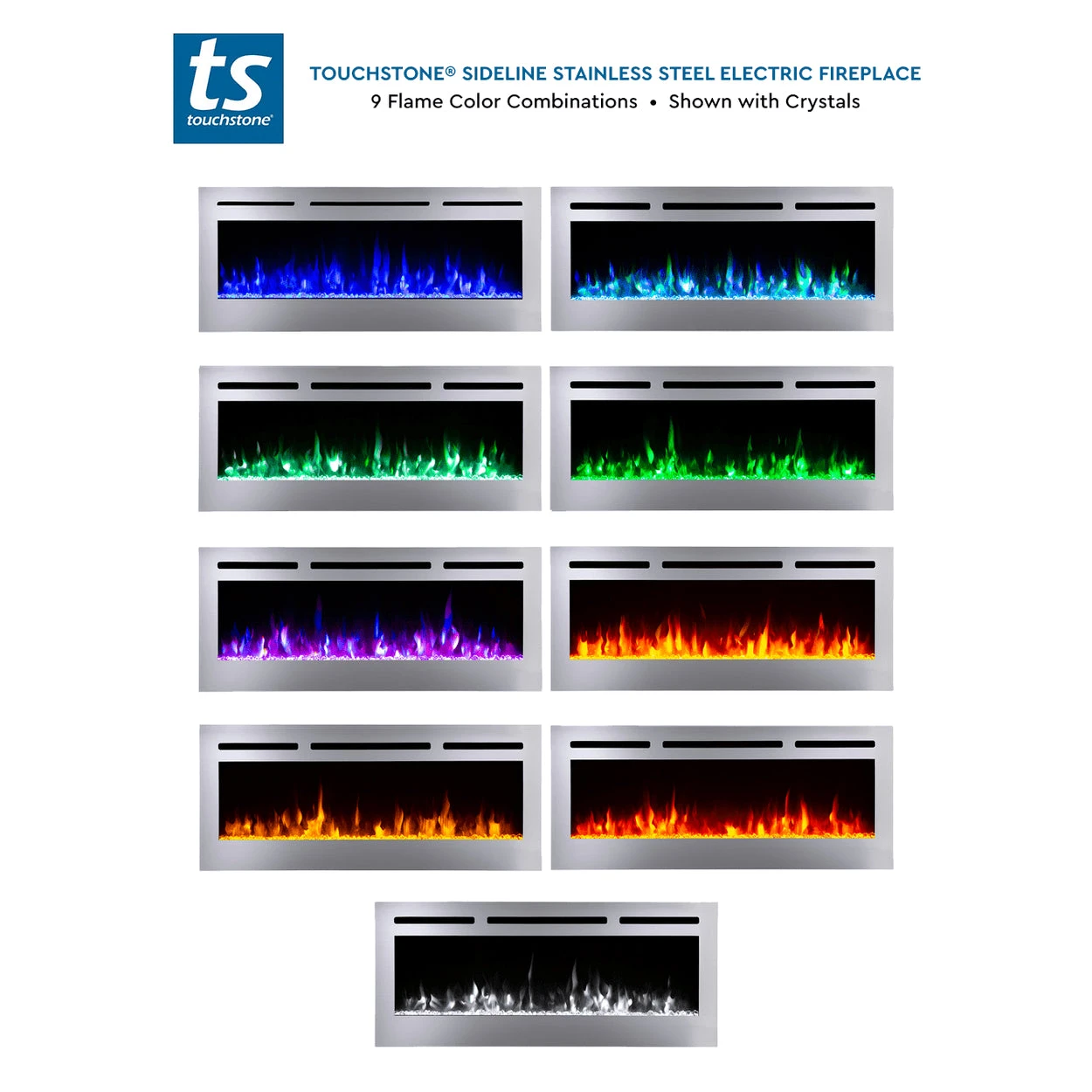 Touchstone Sideline Deluxe Stainless Steel 60" Recessed Smart Electric Fireplace | 86277 8 Touchstone Sideline Deluxe Stainless Steel 60" Recessed Smart Electric Fireplace | 86277 - Image 6