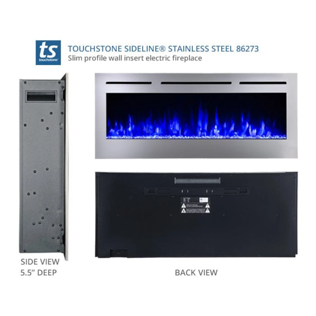 Touchstone Sideline Deluxe Stainless Steel 60" Recessed Smart Electric Fireplace | 86277 11 Touchstone Sideline Deluxe Stainless Steel 60" Recessed Smart Electric Fireplace | 86277 - Image 9